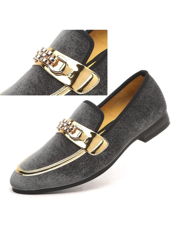 FQEQNQG Men\'s Grey Velvet Loafers Penny Slip On Smoking Luxury Wedding Shoes main image 5